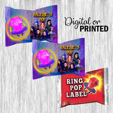 Descendants Ring Pop Label Sticker for Birthday Party Candy Favor - Digital, Stickers or Finished Options