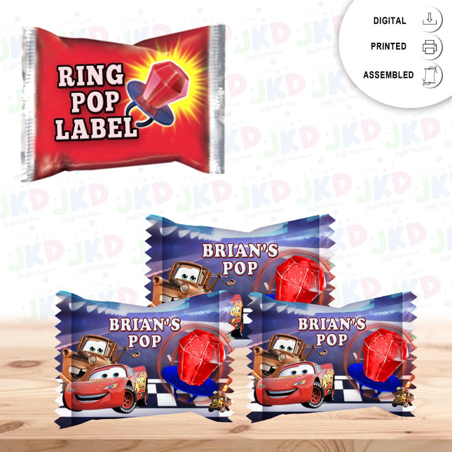 Cars Ring Pop Label Sticker for Birthday Party Candy Favor - Digital, Stickers or Finished Options