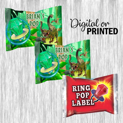 Dinosaurs Ring Pop Label Sticker for Birthday Party Candy Favor - Digital, Stickers or Finished Options