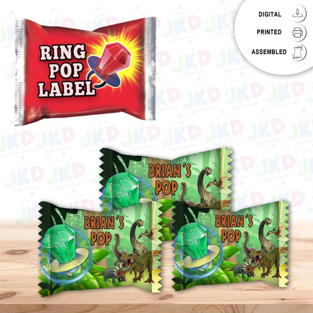 Dinosaurs Ring Pop Label Sticker for Birthday Party Candy Favor - Digital, Stickers or Finished Options