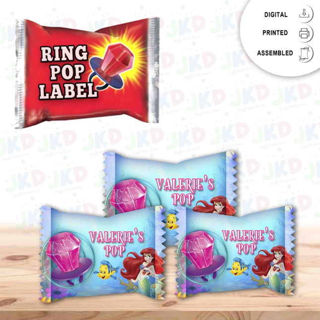 The little Mermaid Ring Pop Label Sticker for Birthday Party Candy Favor - Digital, Stickers or Finished Options