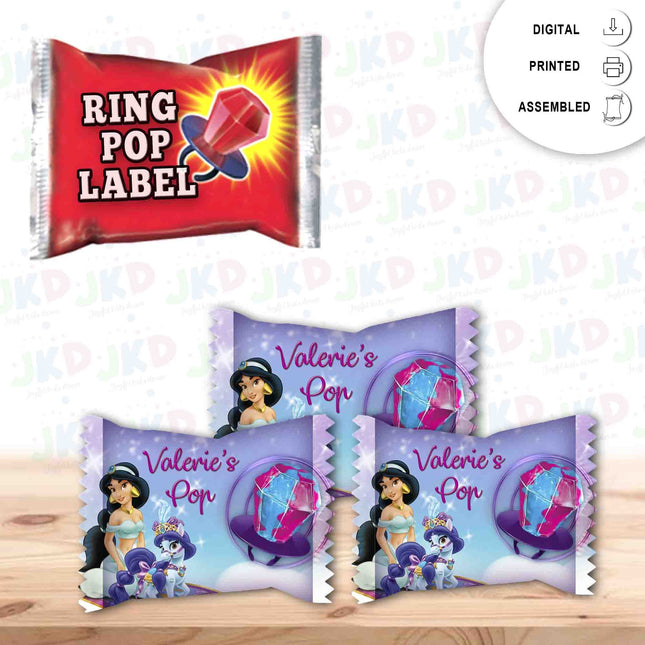 Jasmine Ring Pop Label Sticker for Birthday Party Candy Favor - Digital, Stickers or Finished Options