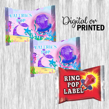 Mermaid Tail Ring Pop Label Sticker for Birthday Party Candy Favor - Digital, Stickers or Finished Options
