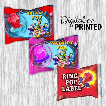 Minnie Roadster Racers Ring Pop Label Sticker for Birthday Party Candy Favor - Digital, Stickers or Finished Options
