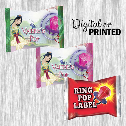 Mulan Ring Pop Label Sticker for Birthday Party Candy Favor - Digital, Stickers or Finished Options