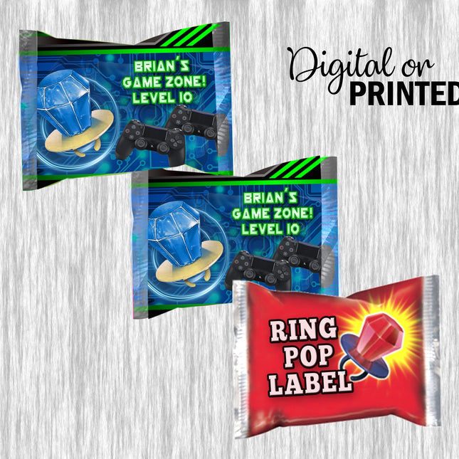 Video Game Ring Pop Label Sticker for Birthday Party Candy Favor - Digital, Stickers or Finished Options