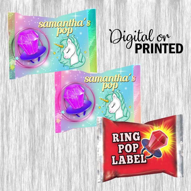Unicorn Ring Pop Label Sticker for Birthday Party Candy Favor - Digital, Stickers or Finished Options