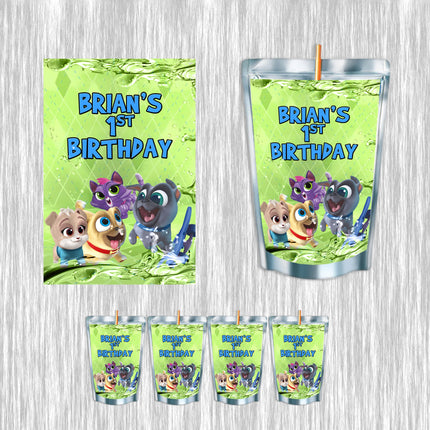 Puppy Dog Pals Juice Pouch Label Sticker for Kids Birthday Party Favor Decor - Digital and physical options#Green