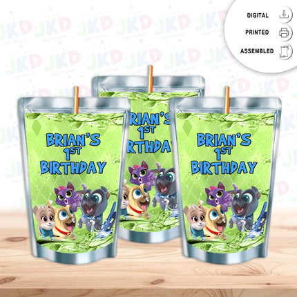 Puppy Dog Pals Juice Pouch Label Sticker for Kids Birthday Party Favor Decor - Digital and physical options#Green