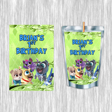 Puppy Dog Pals Juice Pouch Label Sticker for Kids Birthday Party Favor Decor - Digital and physical options#Green