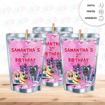 Puppy Dog Pals Juice Pouch Label Sticker for Kids Birthday Party Favor Decor - Digital and physical options #Pink