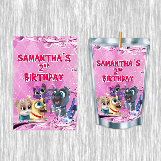Puppy Dog Pals Juice Pouch Label Sticker for Kids Birthday Party Favor Decor - Digital and physical options #Pink