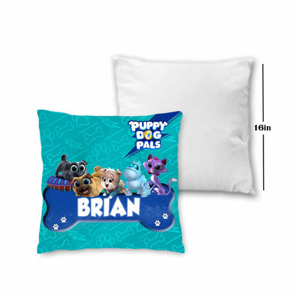Puppy Dog Pals Pillow with Name Kids Cushion Room Decor Gift for Son Daughter Grandson Granddaughter- 16in insert included