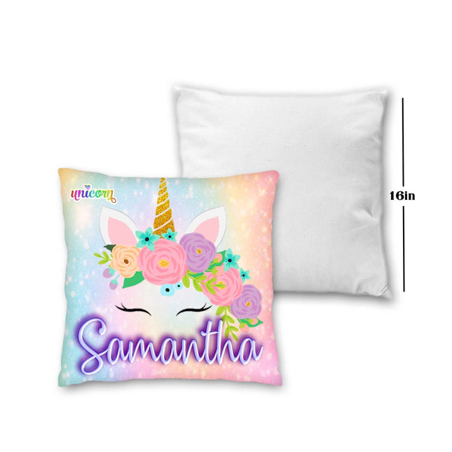 Unicorn Pillow with Name Kids Cushion Room Decor Gift for Son Daughter Grandson Granddaughter- 16in insert included