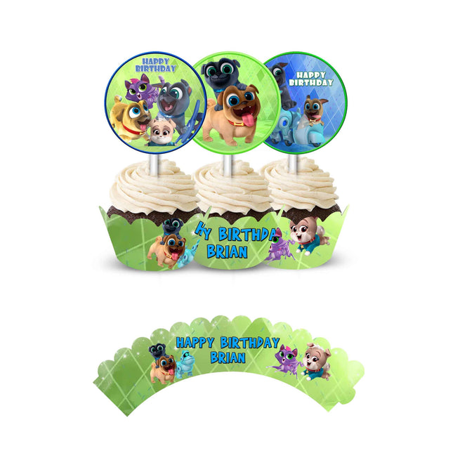 Puppy Dog Pals Cupcake Wrapper and Topper for Birthday Party Decor - 12pack #Green