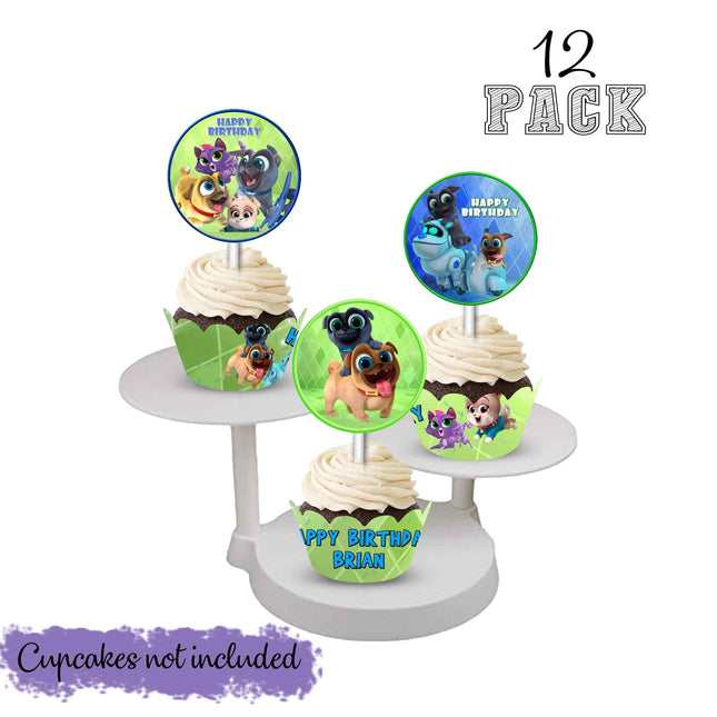 Puppy Dog Pals Cupcake Wrapper and Topper for Birthday Party Decor - 12pack #Green