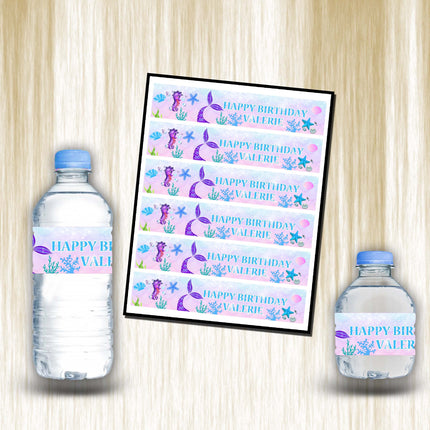 Mermaid Tail Bottle Water Labels Waterproof Stickers for Kids Birthday Party Favor | 12-Pack Ideal for 16.9oz & 8 fl oz Bottles