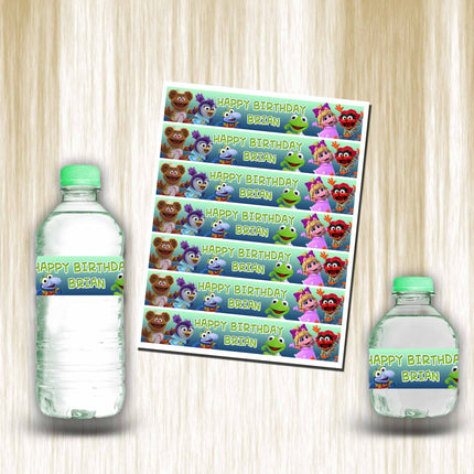 Muppet Babies Bottle Water Labels Waterproof Stickers for Kids Birthday Party Favor | 12-Pack Ideal for 16.9oz & 8 fl oz Bottles #Green