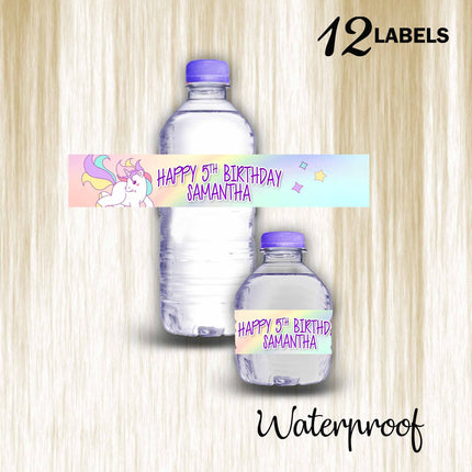 Unicorn Bottle Water Labels Waterproof Stickers for Kids Birthday Party Favor | 12-Pack Ideal for 16.9oz & 8 fl oz Bottles