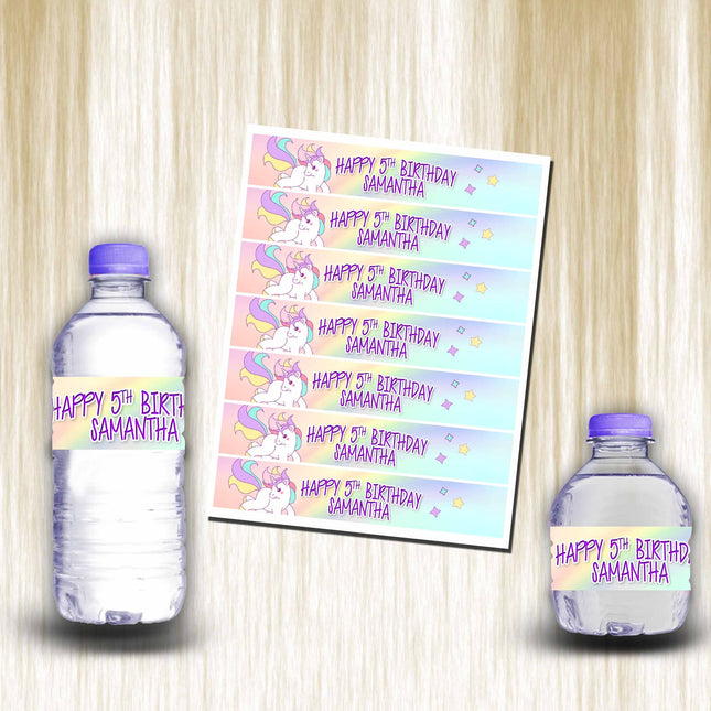 Unicorn Bottle Water Labels Waterproof Stickers for Kids Birthday Party Favor | 12-Pack Ideal for 16.9oz & 8 fl oz Bottles