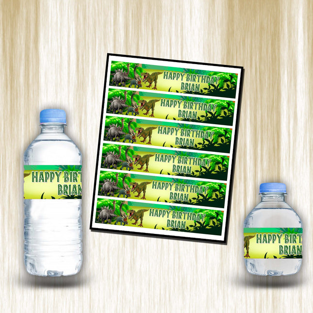 Dinosaurs Bottle Water Labels Waterproof Stickers for Kids Birthday Party Favor | 12-Pack Ideal for 16.9oz & 8 fl oz Bottles