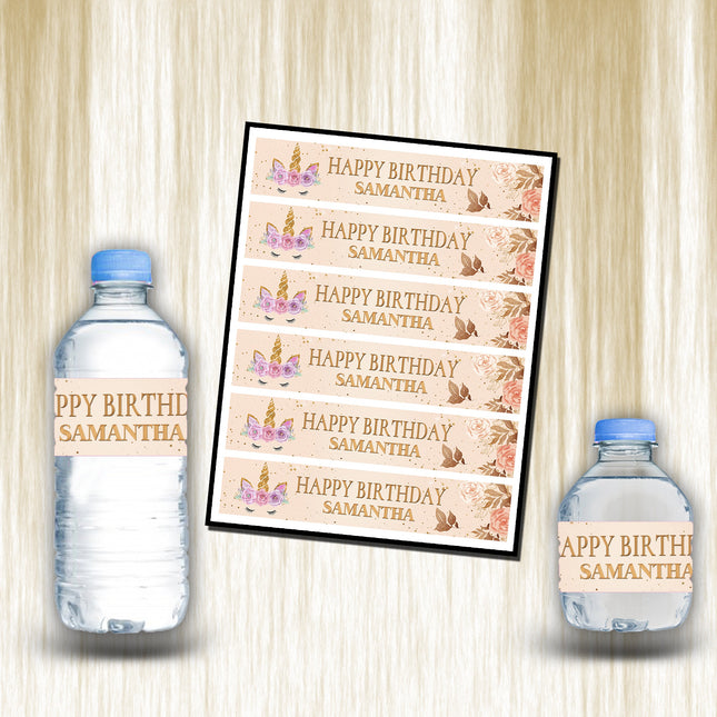 Unicorn Face Bottle Water Labels Waterproof Stickers for Kids Birthday Party Favor | 12-Pack Ideal for 16.9oz & 8 fl oz Bottles