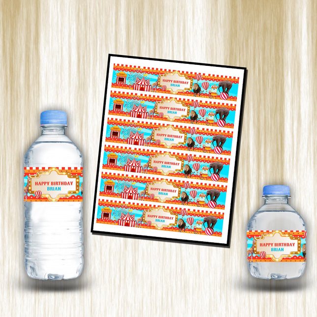 Circus Bottle Water Labels Waterproof Stickers for Kids Birthday Party Favor | 12-Pack Ideal for 16.9oz & 8 fl oz Bottles