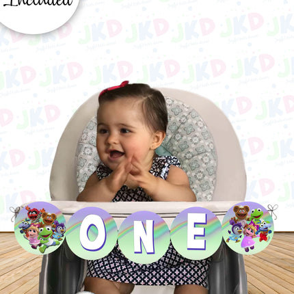 Muppet Babies First Birthday Banner for Baby High Chair with Ribbon Included