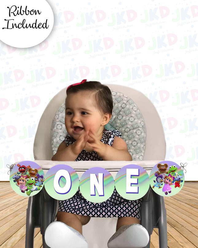 Muppet Babies First Birthday Banner for Baby High Chair with Ribbon Included