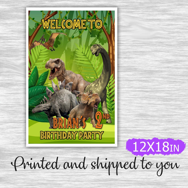 Dinosaurs Welcome Sign for Birthday Party Wall Door Decor - Hardcover 12x18in