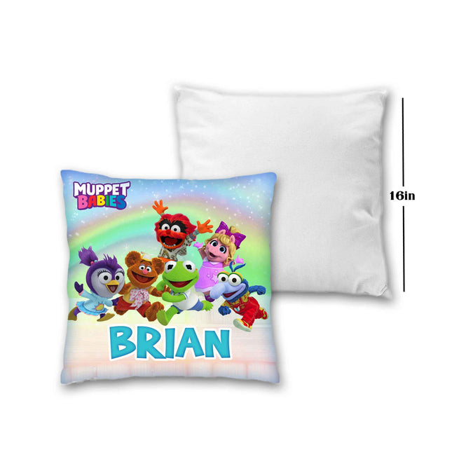 Muppet Babies Pillow with Name Kids Cushion Room Decor Gift for Son Daughter Grandson Granddaughter- 16in insert included