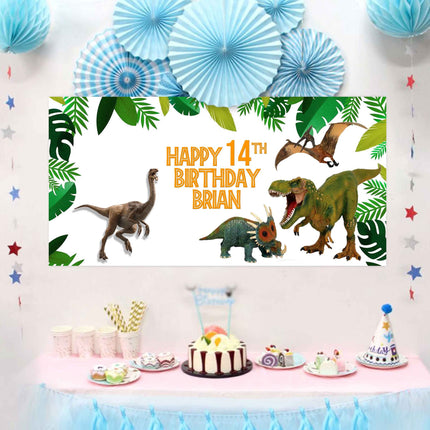 Dinosaurs Birthday Banner Weatherproof Vinyl for Party Decor | Custom Outdoor Sign With Grommets 20x40in
