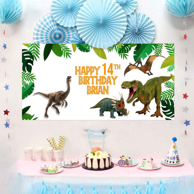 Dinosaurs Birthday Banner Weatherproof Vinyl for Party Decor | Custom Outdoor Sign With Grommets 20x40in