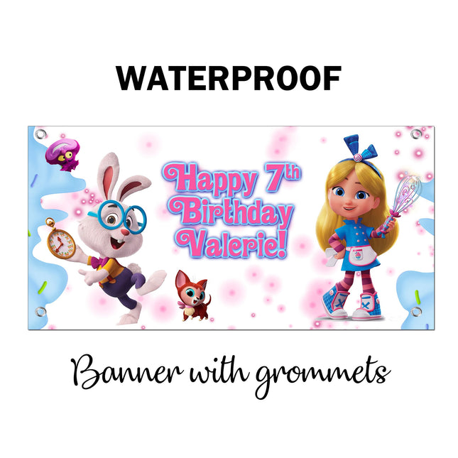 Alice Bakery Birthday Banner Weatherproof Vinyl for Party Decor | Custom Outdoor Sign With Grommets 20x40in