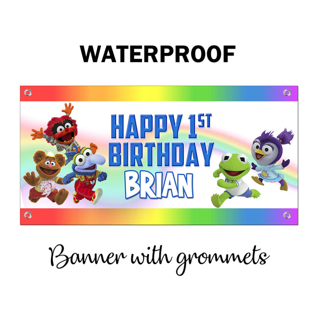 Muppet Babies Birthday Banner Weatherproof Vinyl for Party Decor | Custom Outdoor Sign With Grommets 20x40in