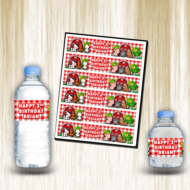 Farm Bottle Water Labels Waterproof Stickers for Kids Birthday Party Favor | 12-Pack Ideal for 16.9oz & 8 fl oz Bottles