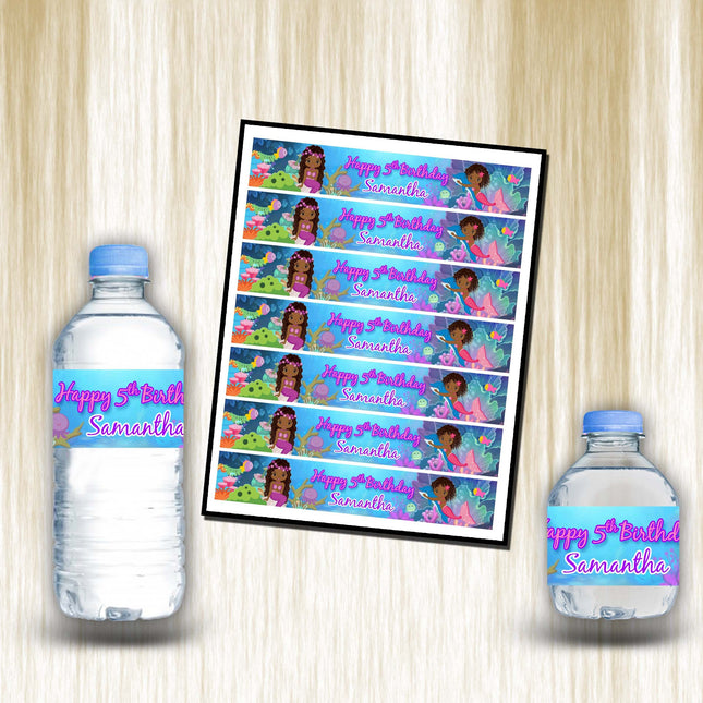 Mermaid Bottle Water Labels Waterproof Stickers for Kids Birthday Party Favor | 12-Pack Ideal for 16.9oz & 8 fl oz Bottles