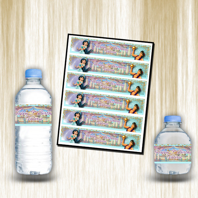 Jasmine Bottle Water Labels Waterproof Stickers for Kids Birthday Party Favor | 12-Pack Ideal for 16.9oz & 8 fl oz Bottles
