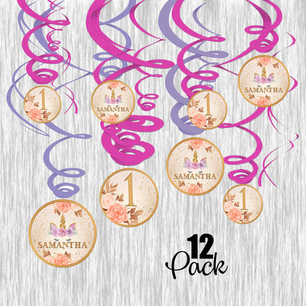 Unicorn Face Swirl Decorations for Birthday Party - 12pack