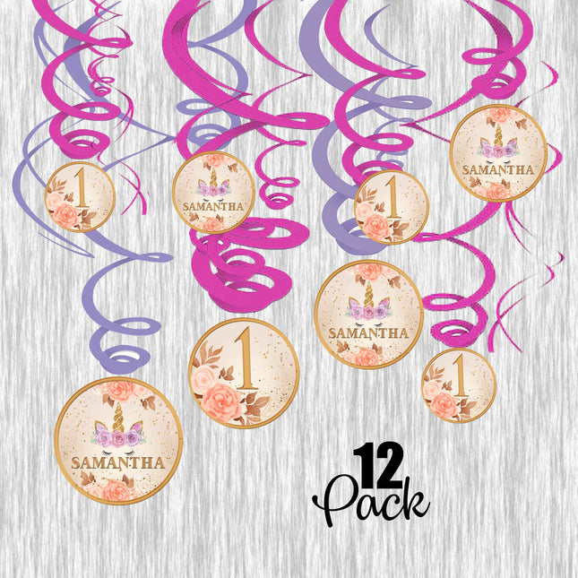 Unicorn Face Swirl Decorations for Birthday Party - 12pack