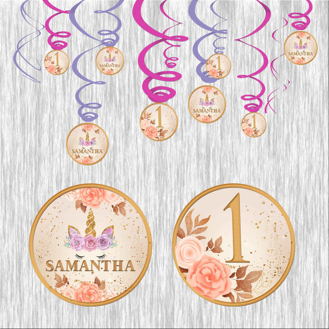 Unicorn Face Swirl Decorations for Birthday Party - 12pack