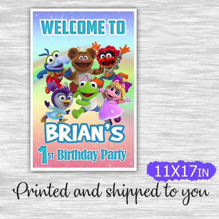 Muppet Babies Welcome Sign for Birthday Party Wall Door Decor - Hardcover 12x18in #Blue