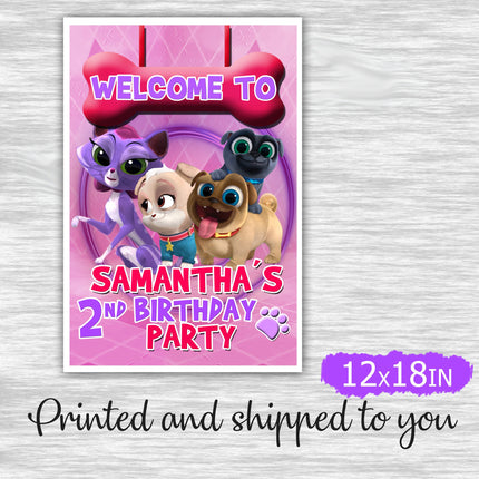 Puppy Dog Pals Welcome Sign for Birthday Party Wall Door Decor - Hardcover 12x18in #Pink