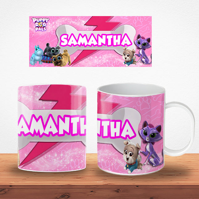 Puppy Dog Pals Kids Mug With Name Unbreakable Child Cup Gift for Birthday Son Daughter - 11oz #Pink