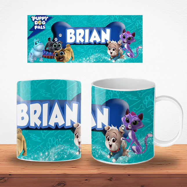 Puppy Dog Pals Kids Mug With Name Unbreakable Child Cup Gift for Birthday Son Daughter - 11oz #Blue