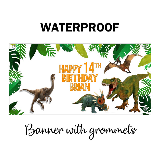 Dinosaurs Birthday Banner Weatherproof Vinyl for Party Decor | Custom Outdoor Sign With Grommets 20x40in