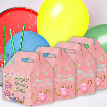 Tea Party Candy Gable Box for Birthday Party Favors 12 Pack - 4.4x4.5in