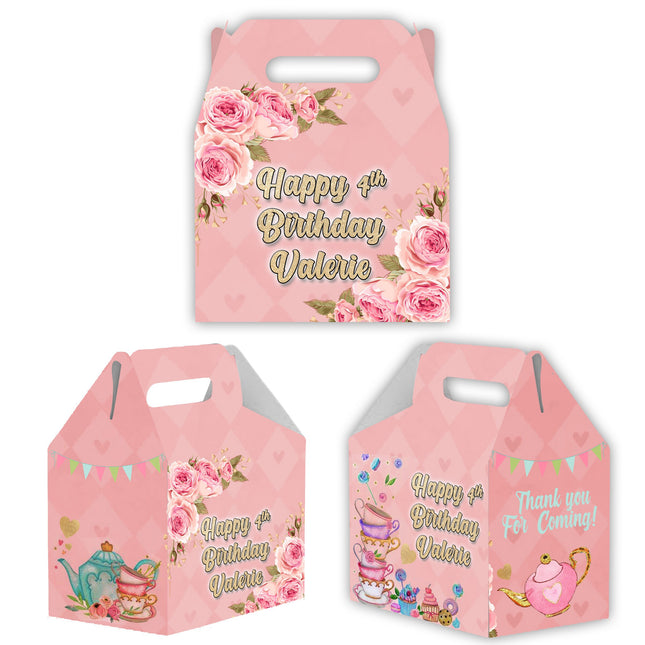Tea Party Candy Gable Box for Birthday Party Favors 12 Pack - 4.4x4.5in