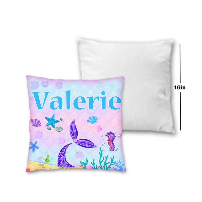 Mermaid Tail Pillow with Name Kids Cushion Room Decor Gift for Son Daughter Grandson Granddaughter- 16in insert included