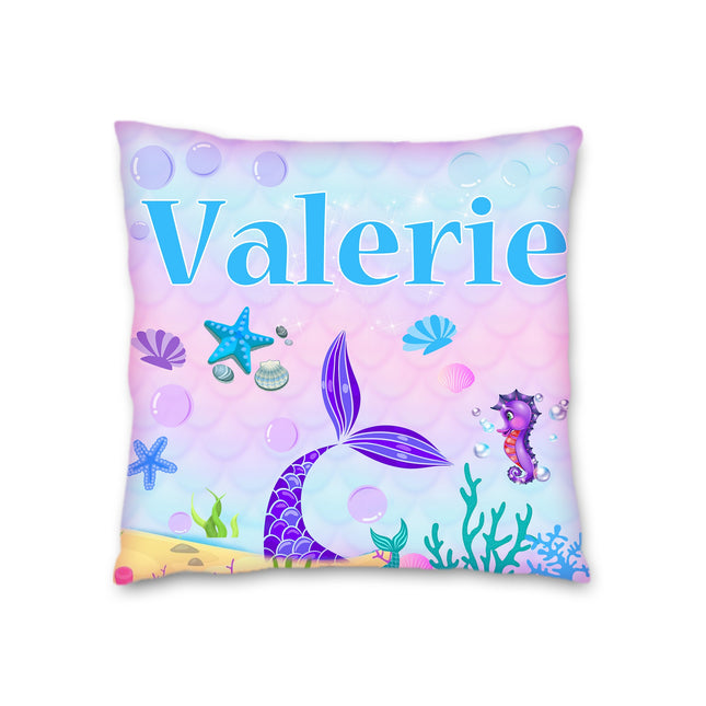 Mermaid Tail Pillow with Name Kids Cushion Room Decor Gift for Son Daughter Grandson Granddaughter- 16in insert included